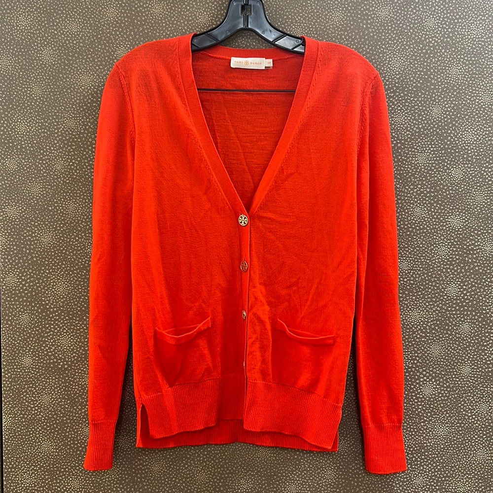 🔥🔥🔥Tory Burch 100% Wool Red Cardigan Sweater